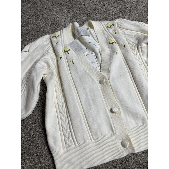 New! NOTES DU NORD Women’s Cream Cardigan Yellow Floral Sweater Size Small - Picture 1 of 6